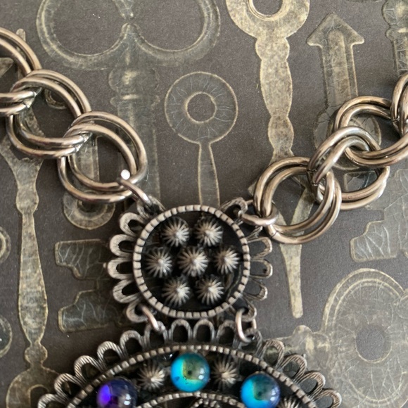 Estate Blue Purple Glass Beaded Medallion Necklace Jewelry Moroccan Boho Hippie - Picture 5 of 10